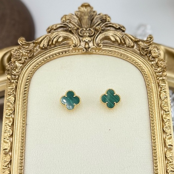 Lucky Alhambra Clover Gold Plated Sterling Silver Earrings with Logo - Picture 3 of 11